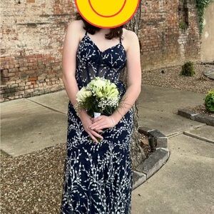 Navy Blue Spaghetti-Strap Fishtail Evening Dress